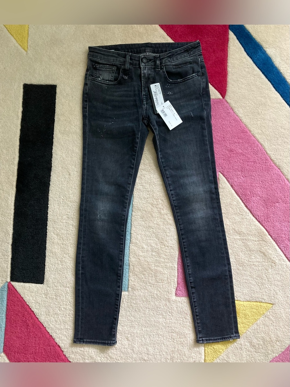 NEW R13 Kate Skinny Jeans Orion Black Low Rise 25 Punk Grunge Faded Grey